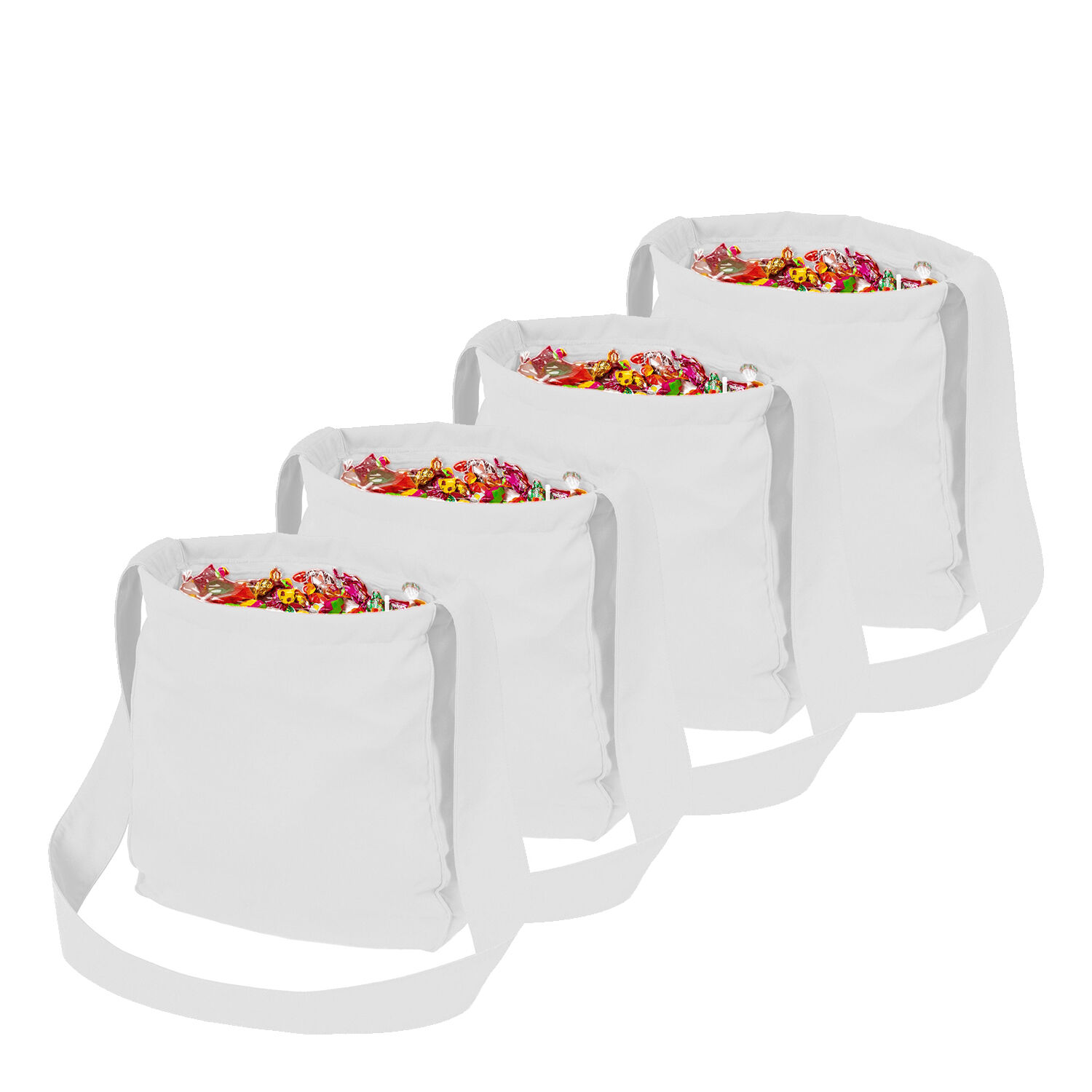 NEU Sparpack Wurfbeutel wei mit Futterstoff, 36x34cm, 71cm Trger, mit 2 Staufchern und breitem Trageriemen, 12 Stck