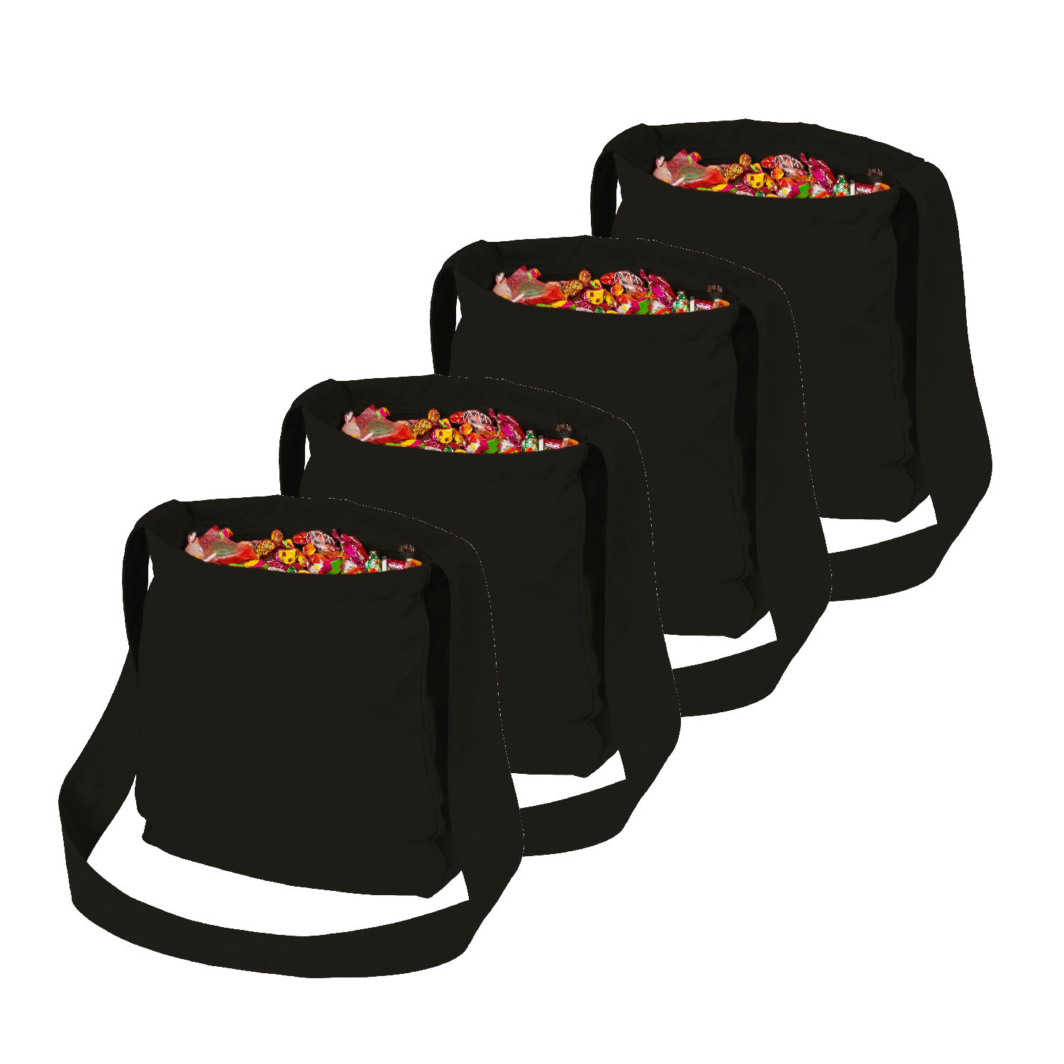 NEU Sparpack Wurfbeutel schwarz mit Futterstoff, 36x34cm, 71cm Trger, mit 2 Staufchern und breitem Trageriemen, 12 Stck
