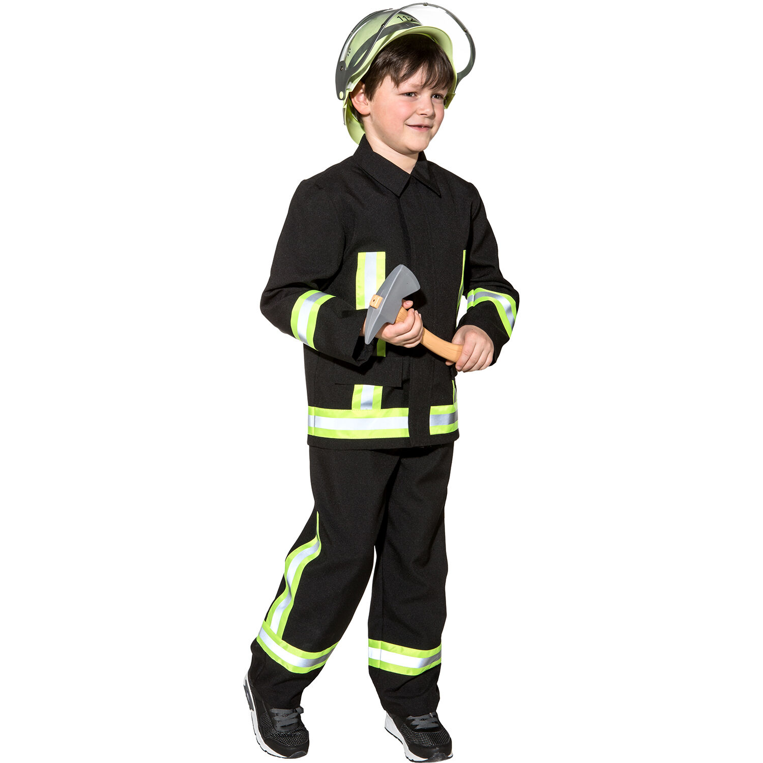 NEU Kinder-Kostüm Feuerwehr, zweiteiliges Feuerwehrkostüm, schwarz, Gr. 104