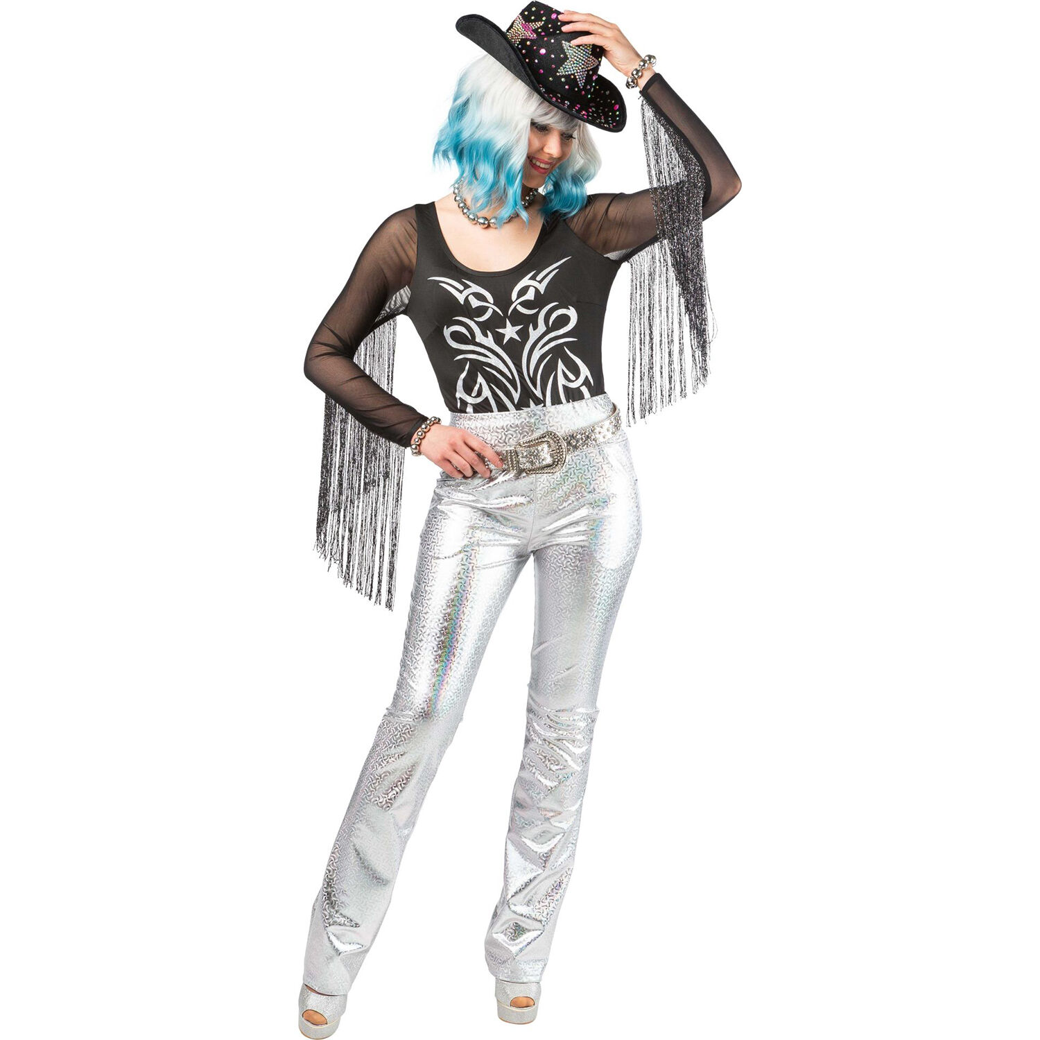 Damen-Kost�m Glitzer-Hose, silber mit Holographie-Muster, Gr. S-M Bild 2
