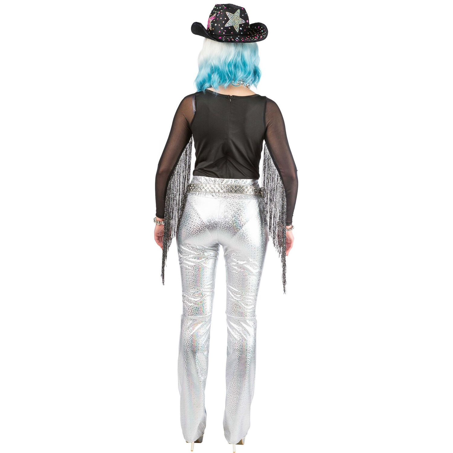 Damen-Kost�m Glitzer-Hose, silber mit Holographie-Muster, Gr. S-M Bild 4