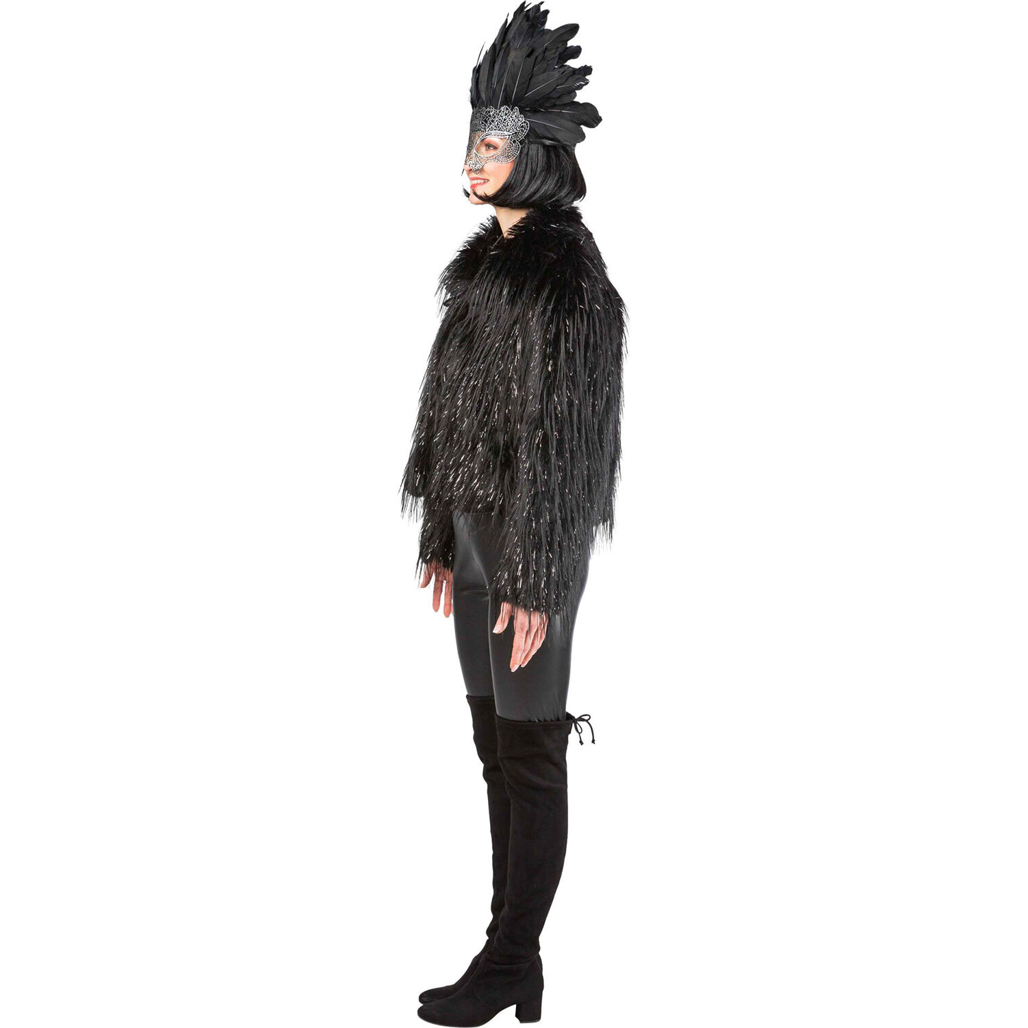Damen-Kost�m Felljacke schwarz / Rabe, langer Flor mit silbernem Lurex, Gr. S-M Bild 4