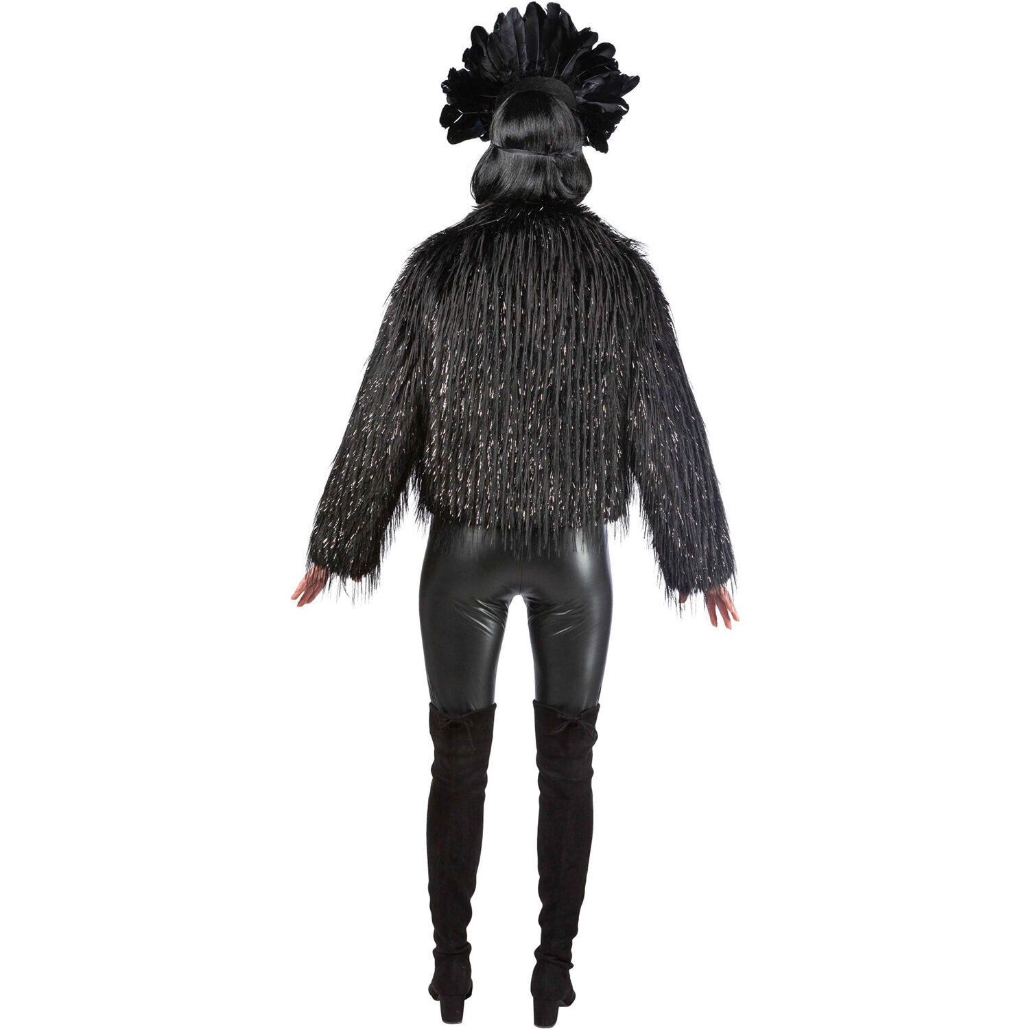 Damen-Kost�m Felljacke schwarz / Rabe, langer Flor mit silbernem Lurex, Gr. S-M Bild 5