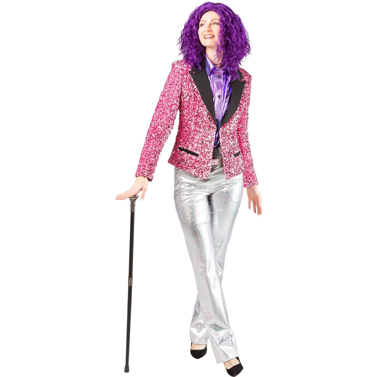 Damen-Kost�m Paillettenjacke Rosa, Blazer mit zwei Taschen, Gr. 36 Bild 2