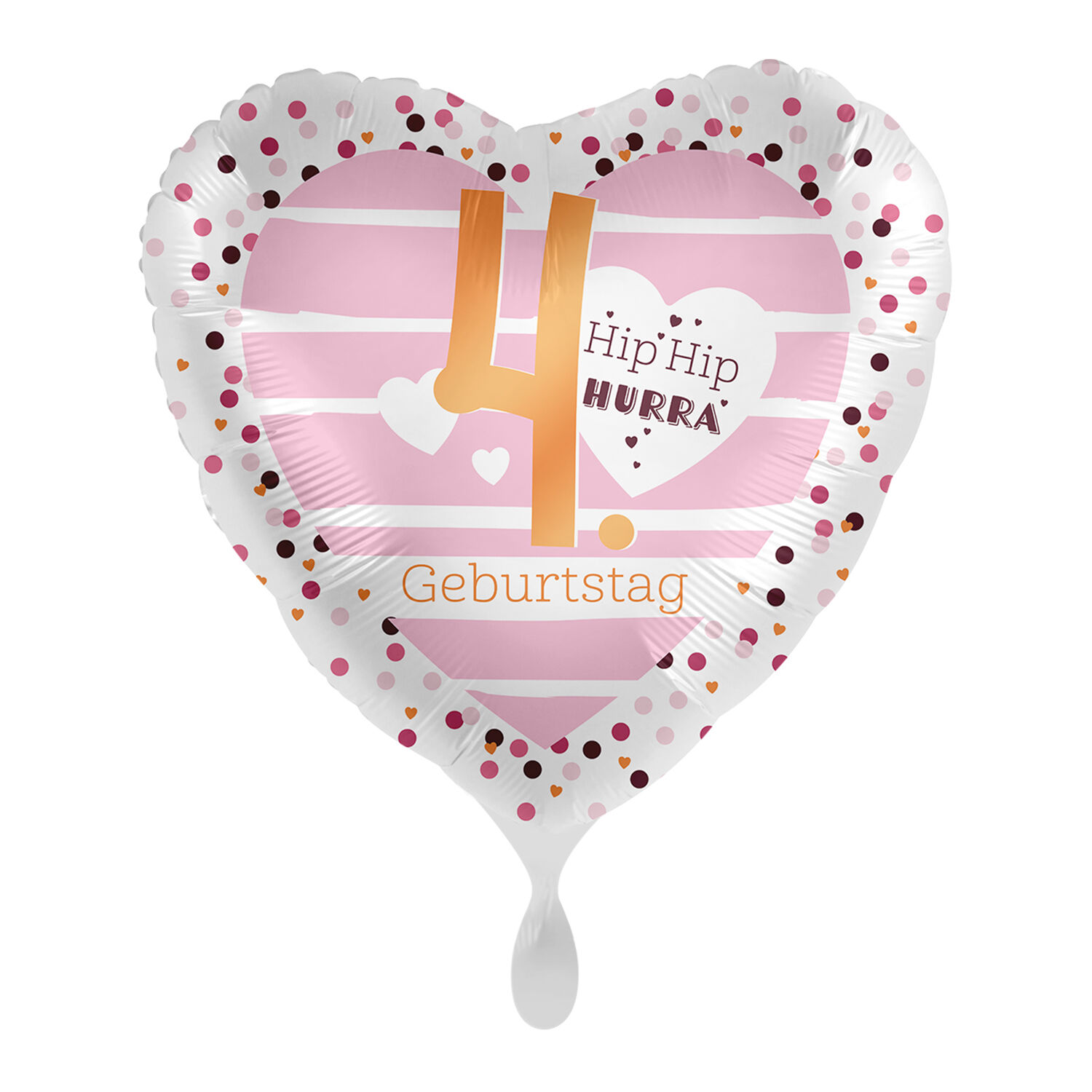 NEU Folienballon Pink Hearts - Hip Hip Hurra 4. Geburtstag - ca. 45cm Durchmesser