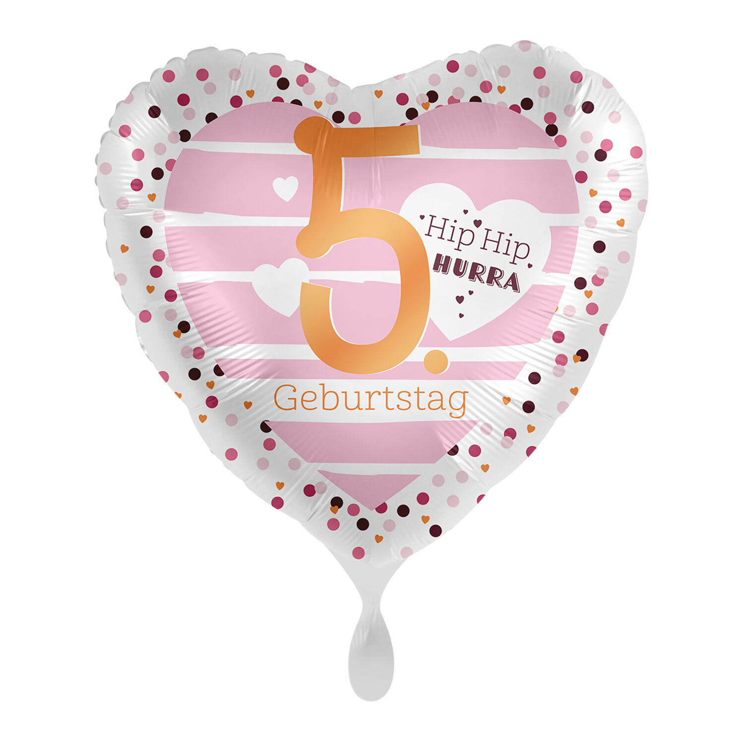 NEU Folienballon Pink Hearts - Hip Hip Hurra 5. Geburtstag - ca. 45cm Durchmesser