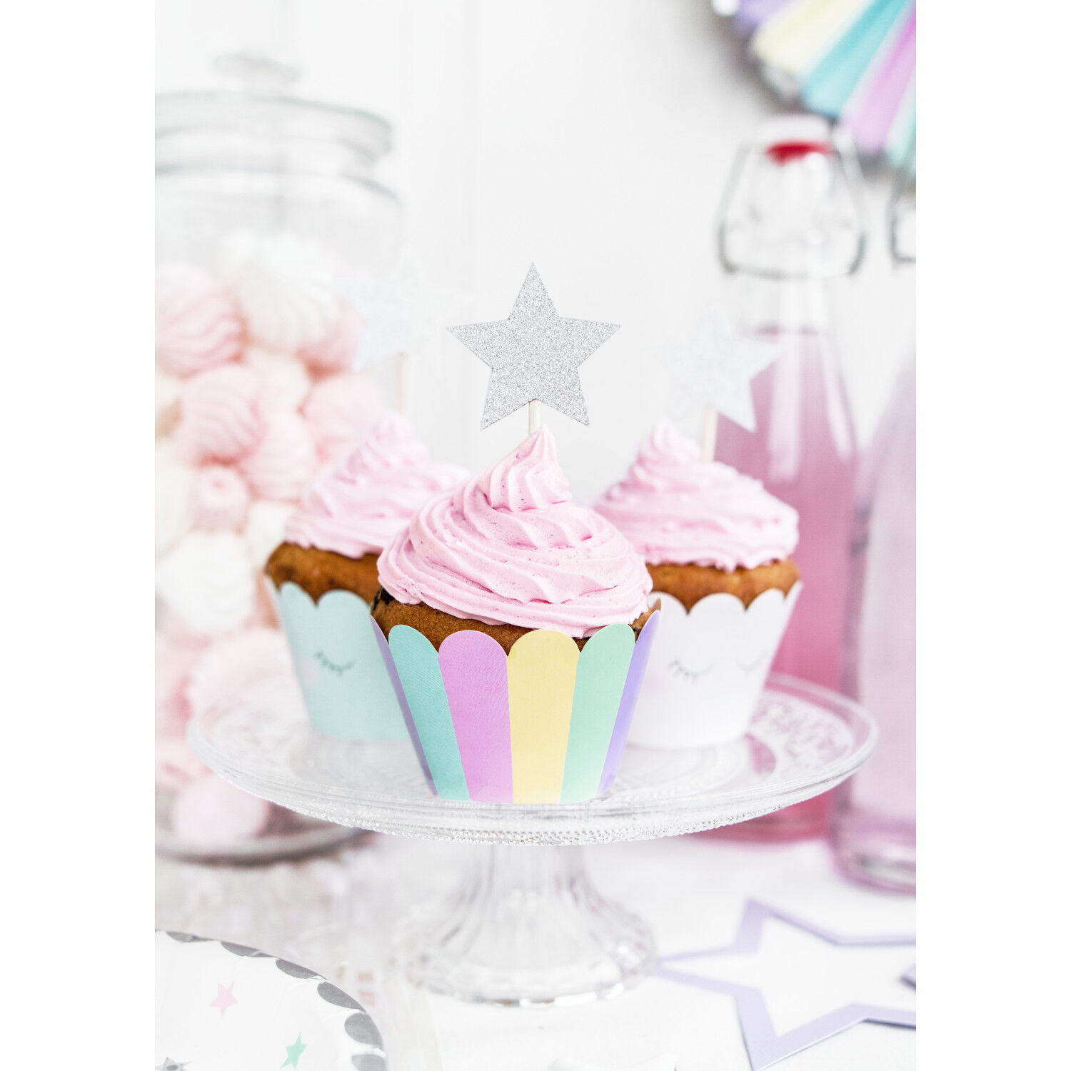 Kuchenstecker / Tortenaufsatz / Cupcake-Topper Einhorn - Sterne - 6 St�ck Bild 3