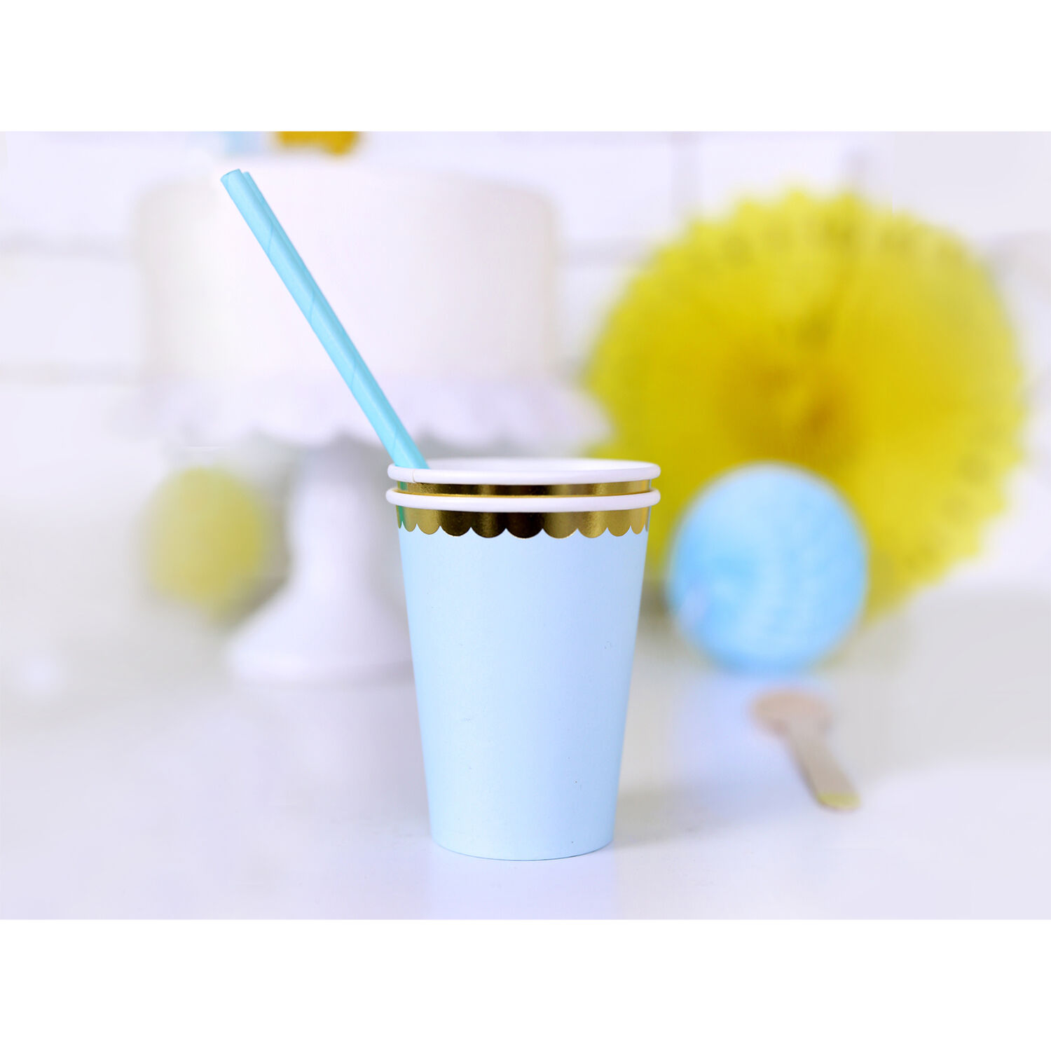 Pappbecher mit Goldrand - Hellblau, 220ml, 6 St�ck Bild 2