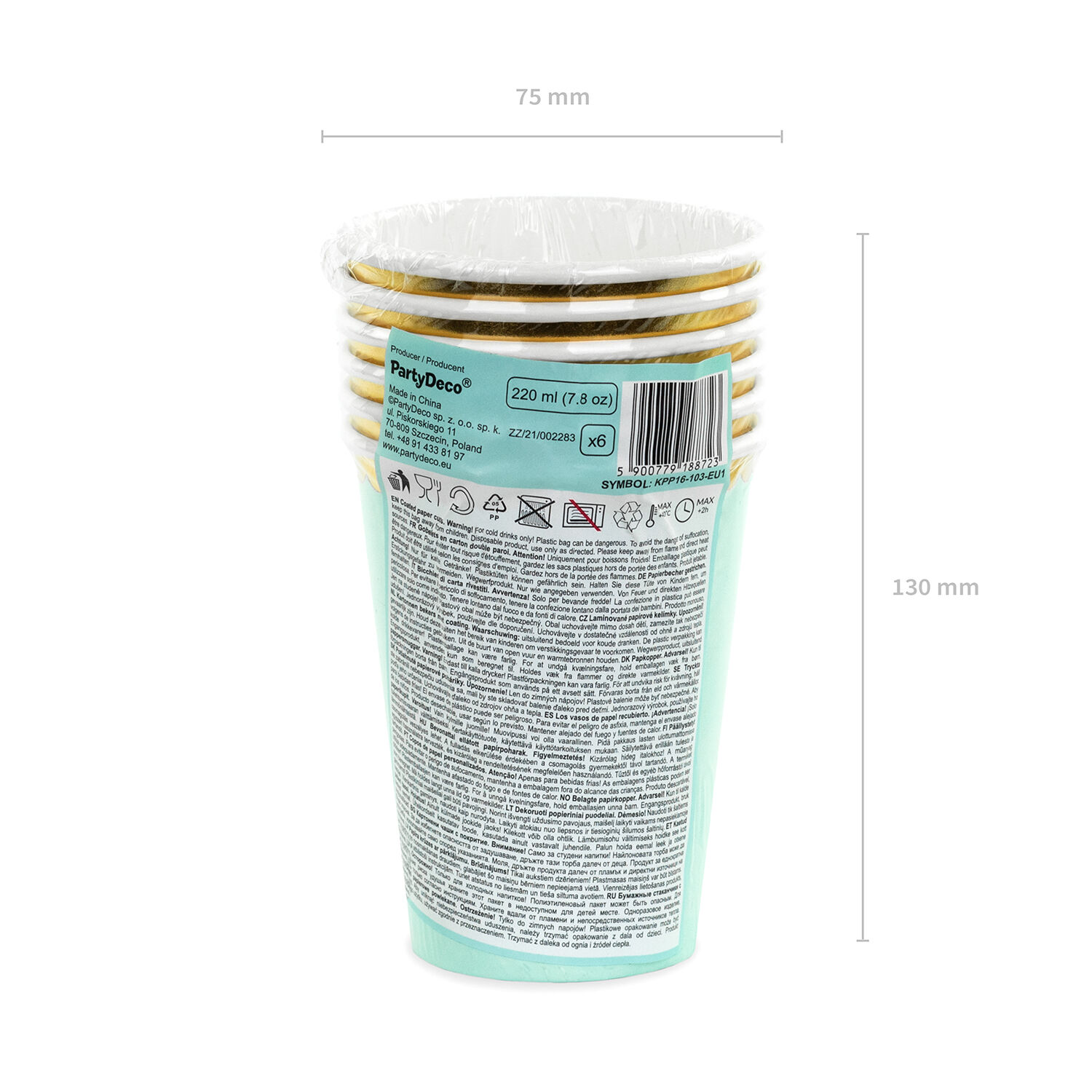Pappbecher mit Goldrand - Mintgr�n, 220ml, 6 St�ck Bild 4