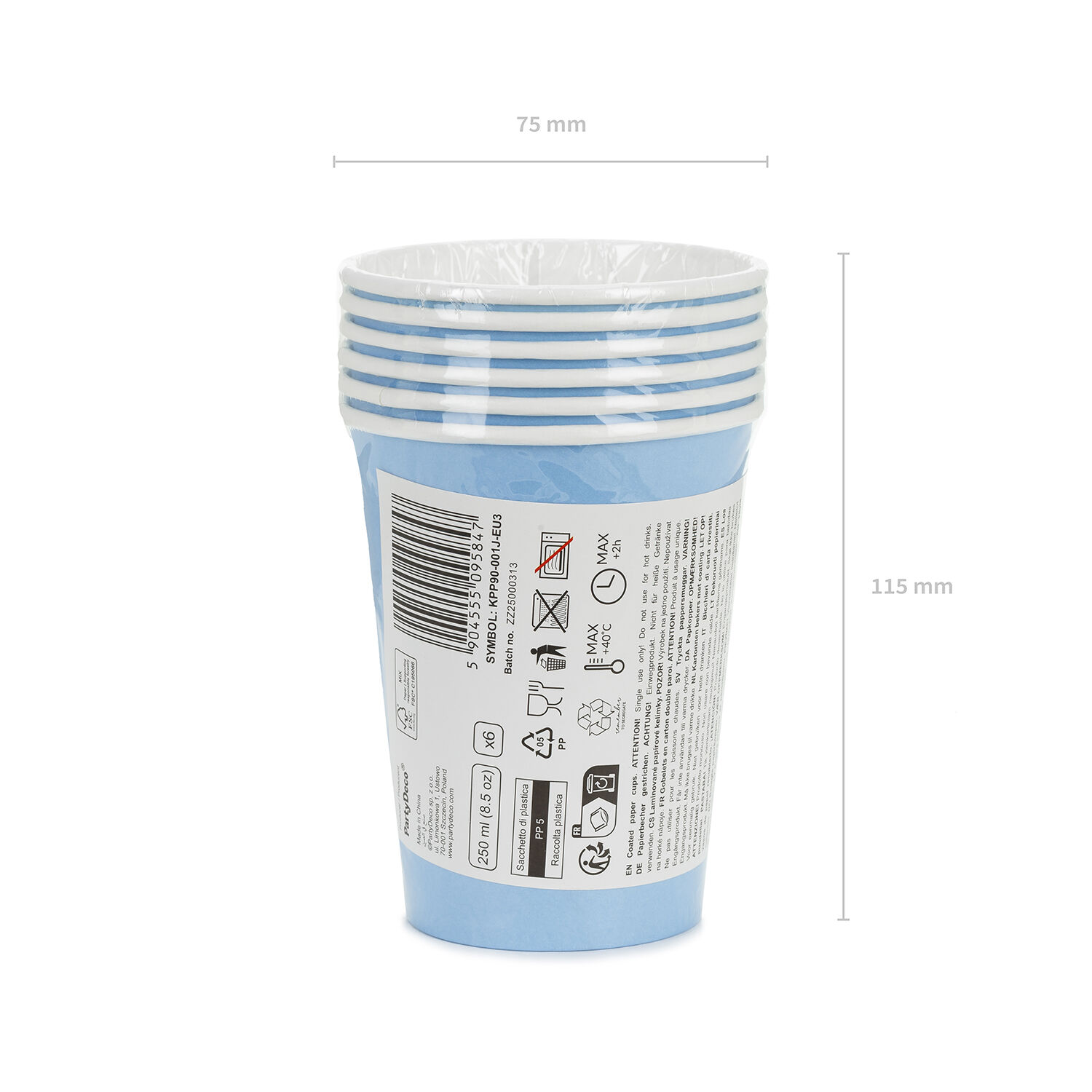 Pappbecher - Hellblau - 250ml - 6 St�ck Bild 4