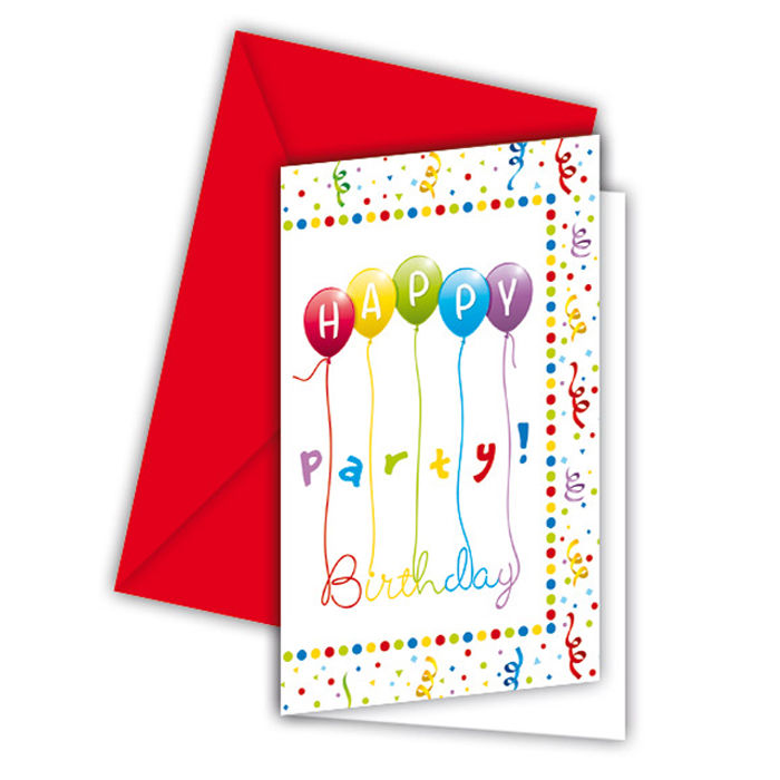 SALE Einladungskarte Happy-Birthday / Herzlichen Glückwunsch Streamers, 6 Stk.