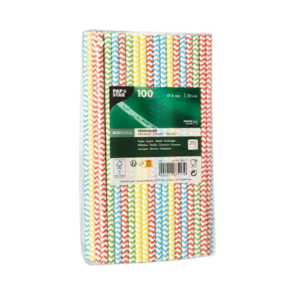 NEU Trinkhalme Pure aus Papier,  6 mm, 20 cm, 100 Stck, Zig-Zag bunt Bild 2