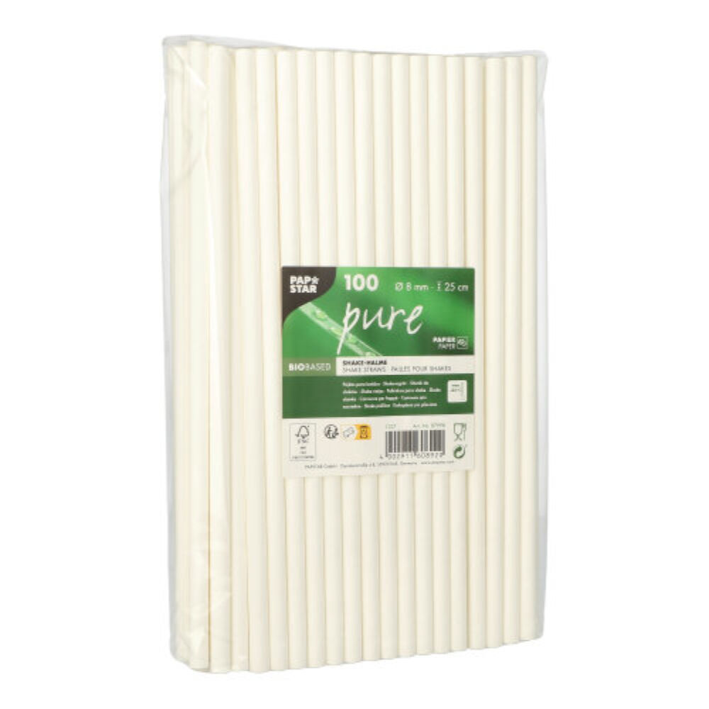 NEU Trinkhalme Pure aus Papier,  8 mm, 25 cm, 100 Stck, Wei Bild 2