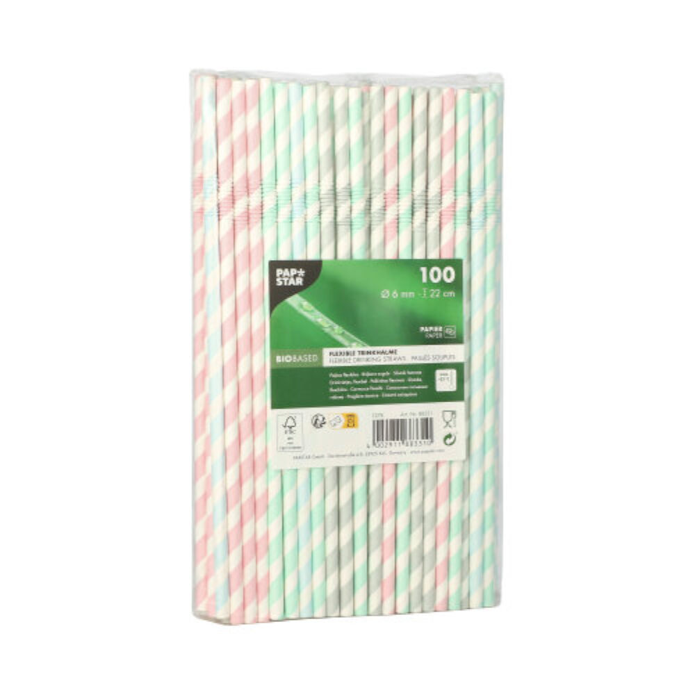 NEU Trinkhalme Pure aus Papier, biegbar,  6 mm, 22 cm, 100 Stck, Stripes Bild 2