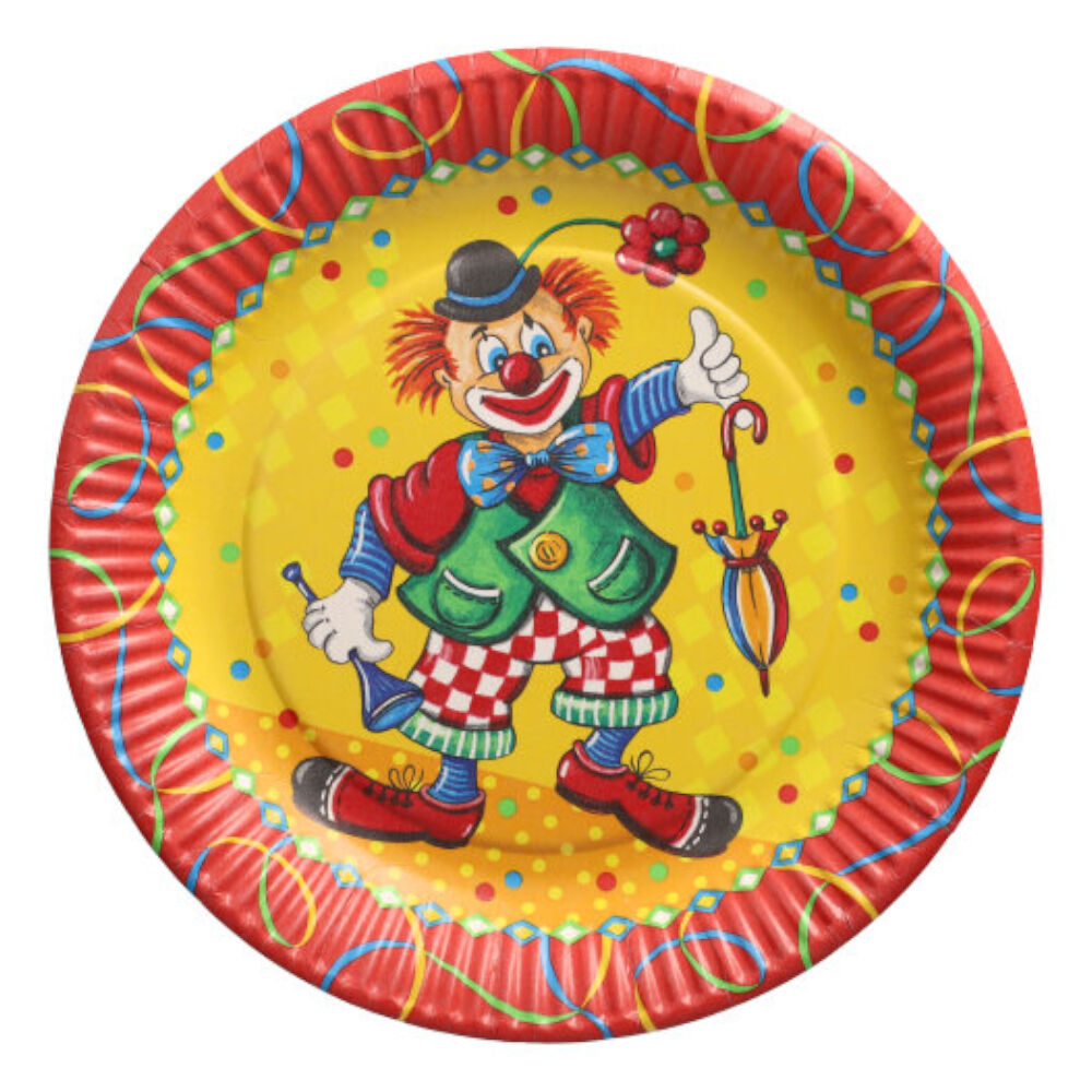NEU Pappteller Clown, rund,  23 cm, 10 Stck