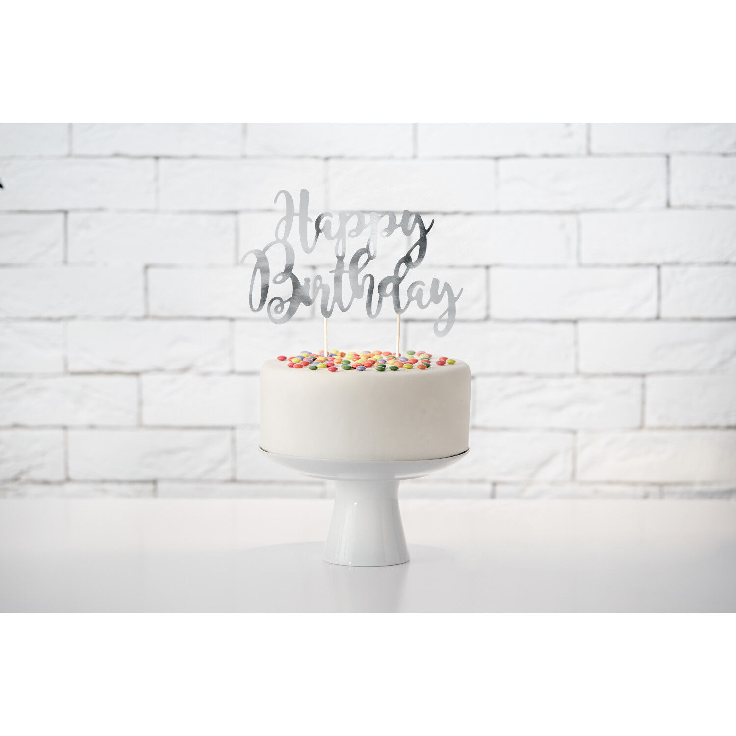 Kuchenstecker / Tortenaufsatz / Cake-Topper Happy Birthday / Geburtstag - Silber, ca. 22,5 cm Bild 2