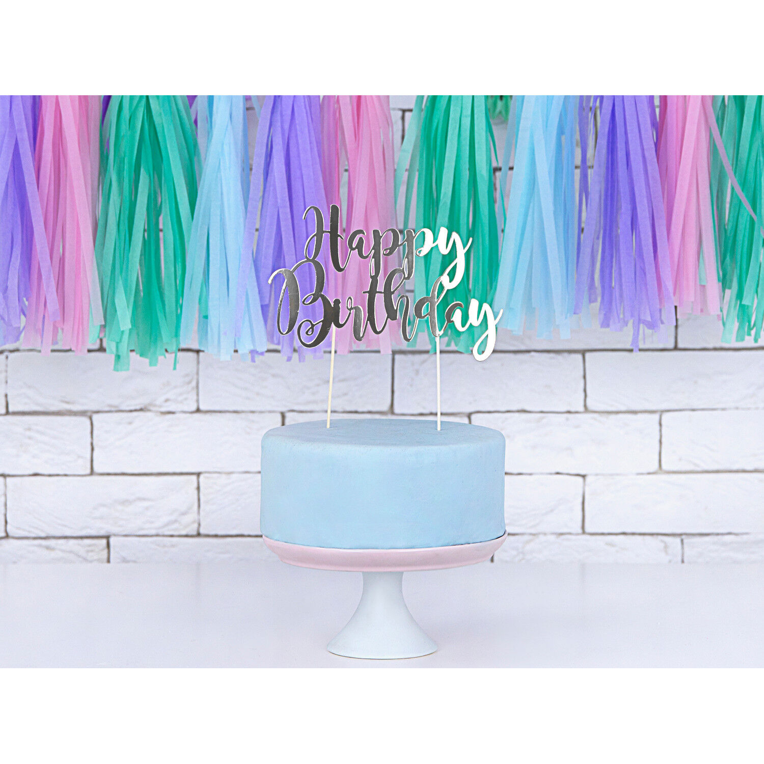 Kuchenstecker / Tortenaufsatz / Cake-Topper Happy Birthday / Geburtstag - Silber, ca. 22,5 cm Bild 3