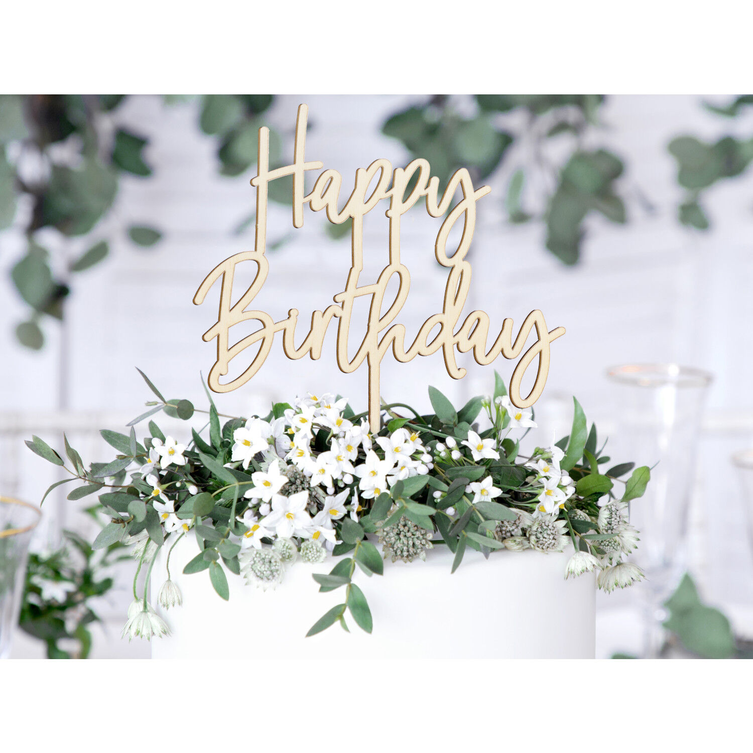 Kuchenstecker / Tortenaufsatz / Cake-Topper aus Holz Happy Birthday / Geburtstag, ca. 16,5 cm Bild 2