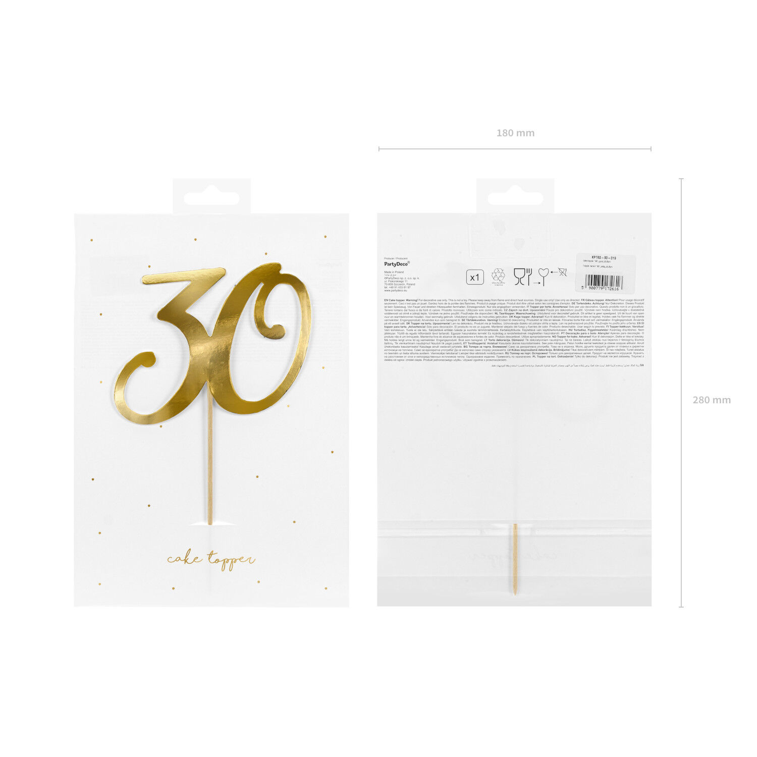 Kuchenstecker / Tortenaufsatz / Cake-Topper 30. Geburtstag - Gold, ca. 20,5 cm Bild 3