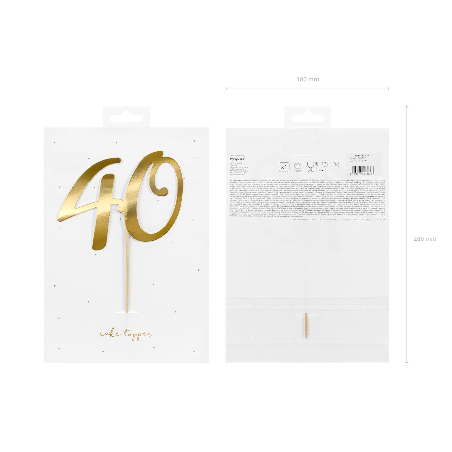 Kuchenstecker / Tortenaufsatz / Cake-Topper 40. Geburtstag � Gold � ca. 20,5 cm Bild 3