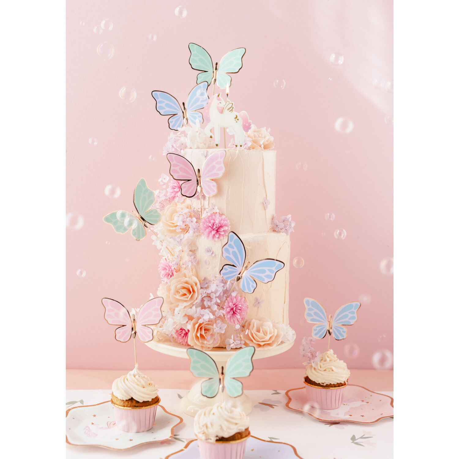 Kuchenaufsatz / Cake-Topper / Picker Schmetterlinge - 9 � 6,5 cm, Farbig sortiert, 9 St�ck Bild 2