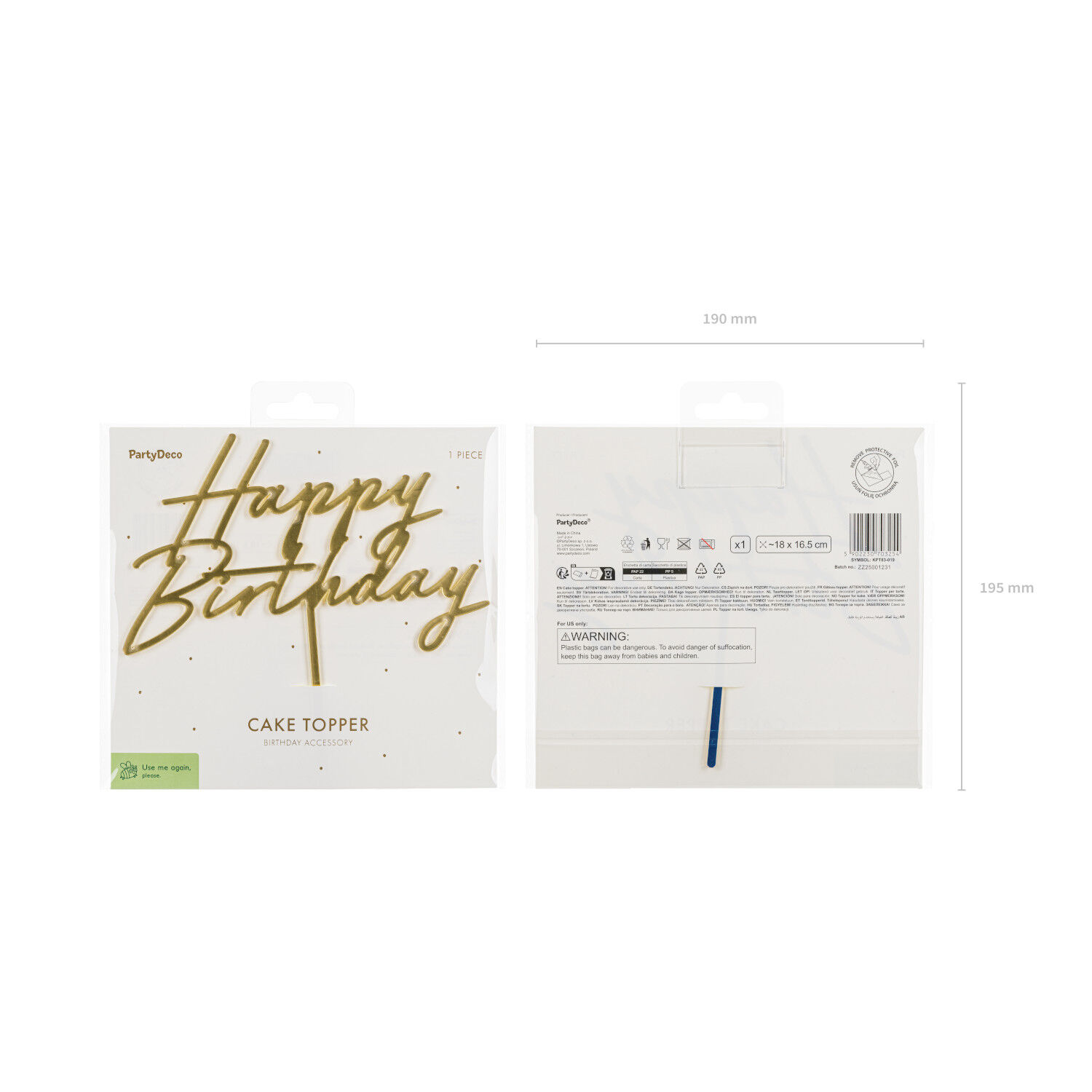 Kuchen�Topper / Aufstecker Happy Birthday / Geburtstag - 18 � 16,5 cm, Gold Bild 3