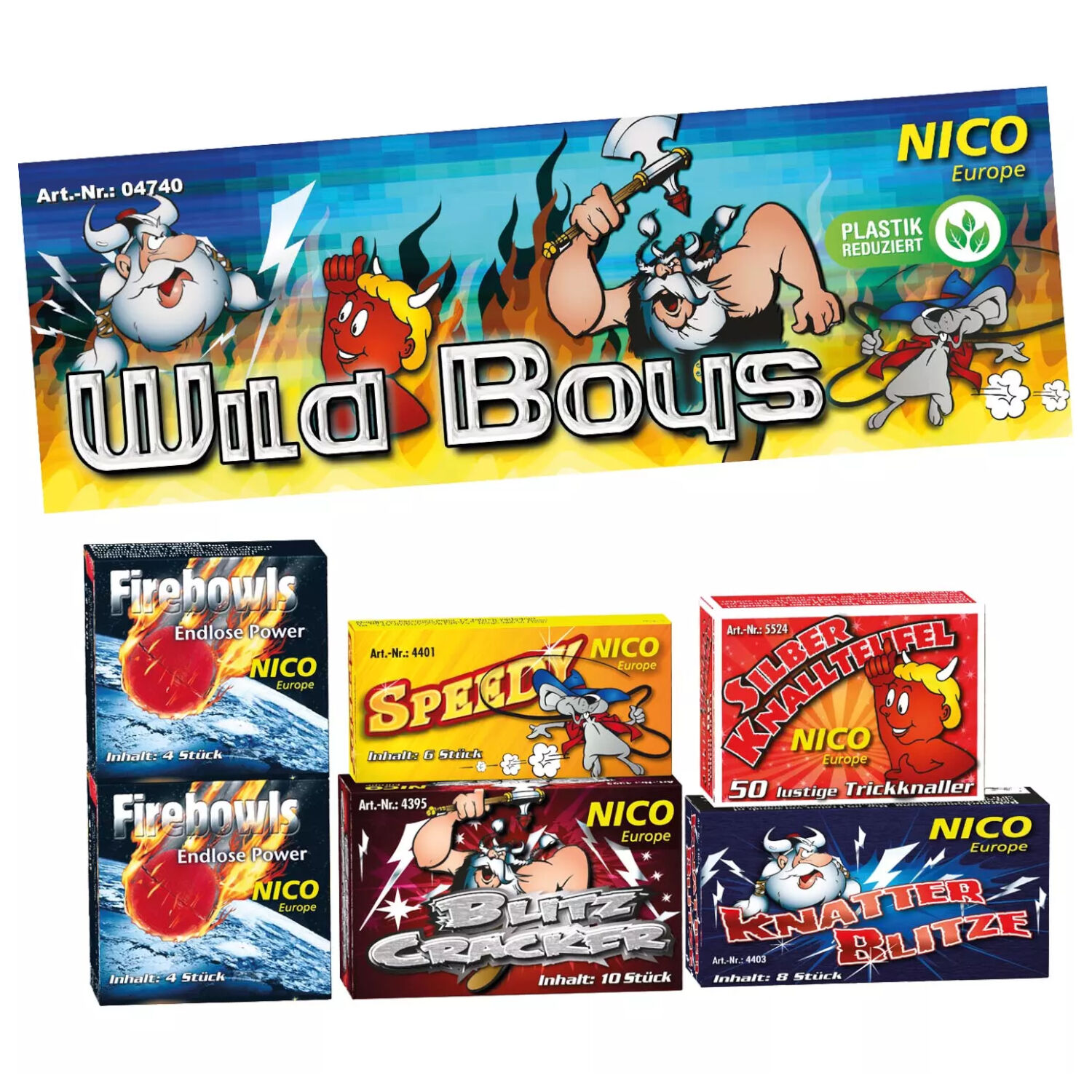 Feuerwerk / Kinder- & Jugendfeuerwerk, Wild Boys, Packung mit 6 Schachteln
