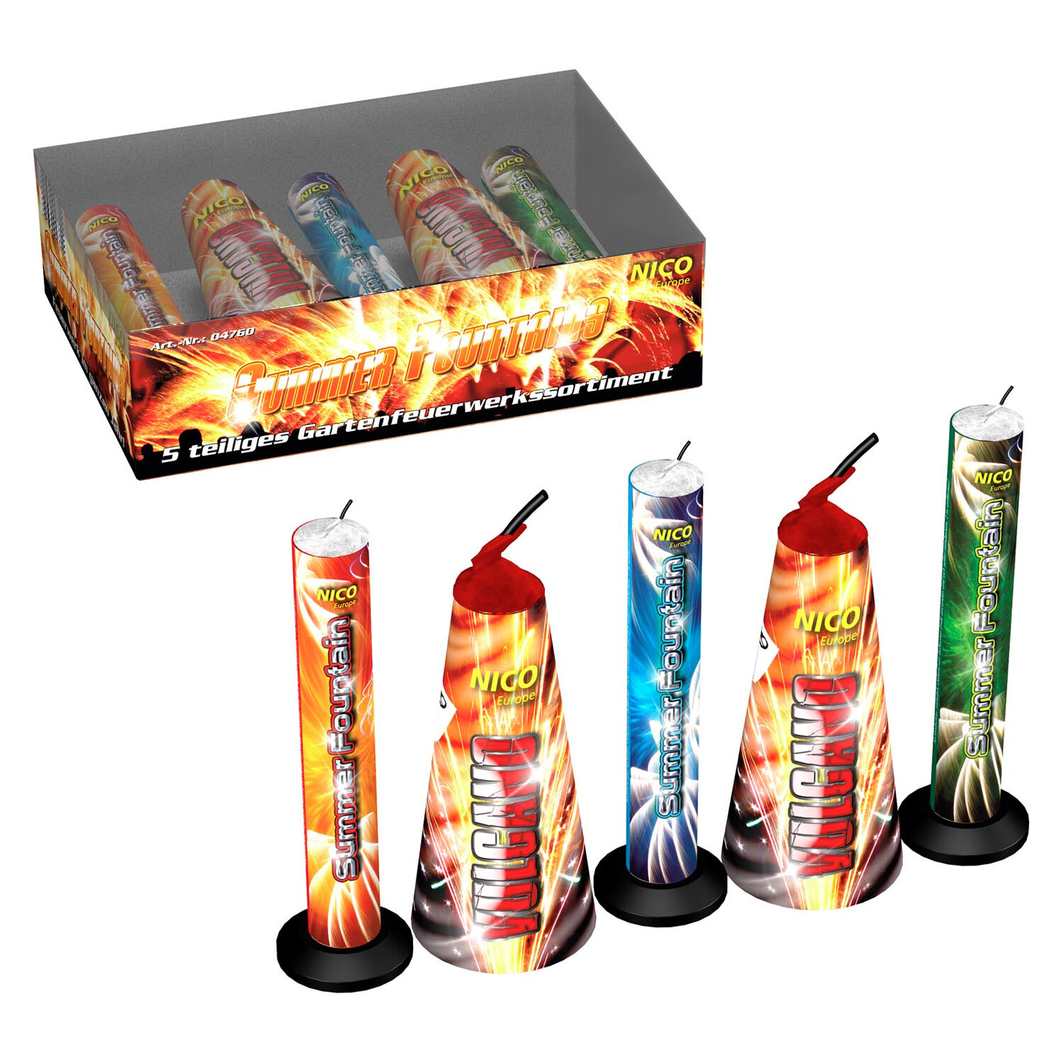 NEU Feuerwerk Sommer-Fontnen Vulkane, 5er Pack