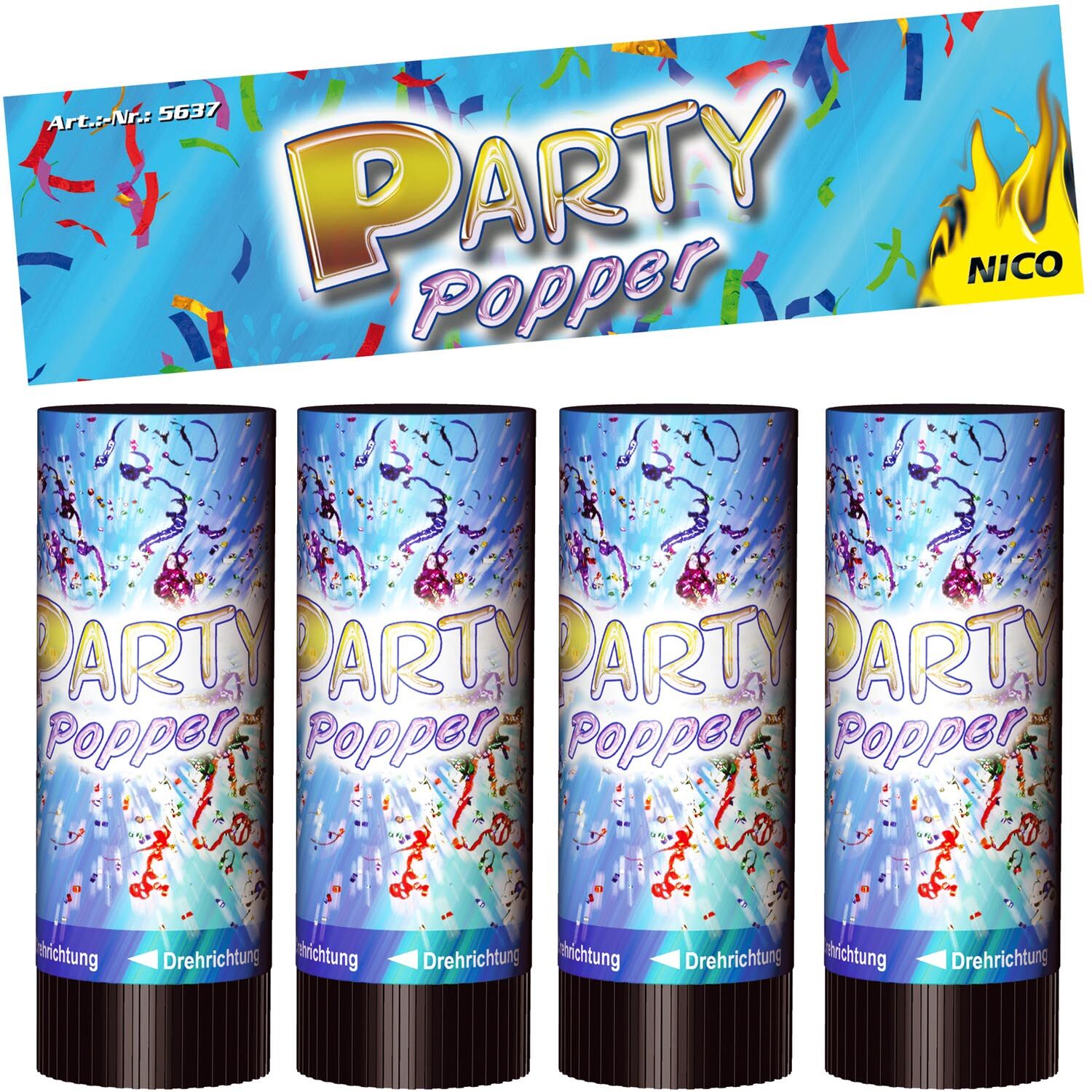 NEU Party Popper, 10 cm, 4er-Pack