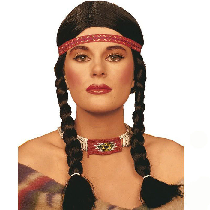 SALE Zopf-Perücke Indianerin schwarz mit Stirnband