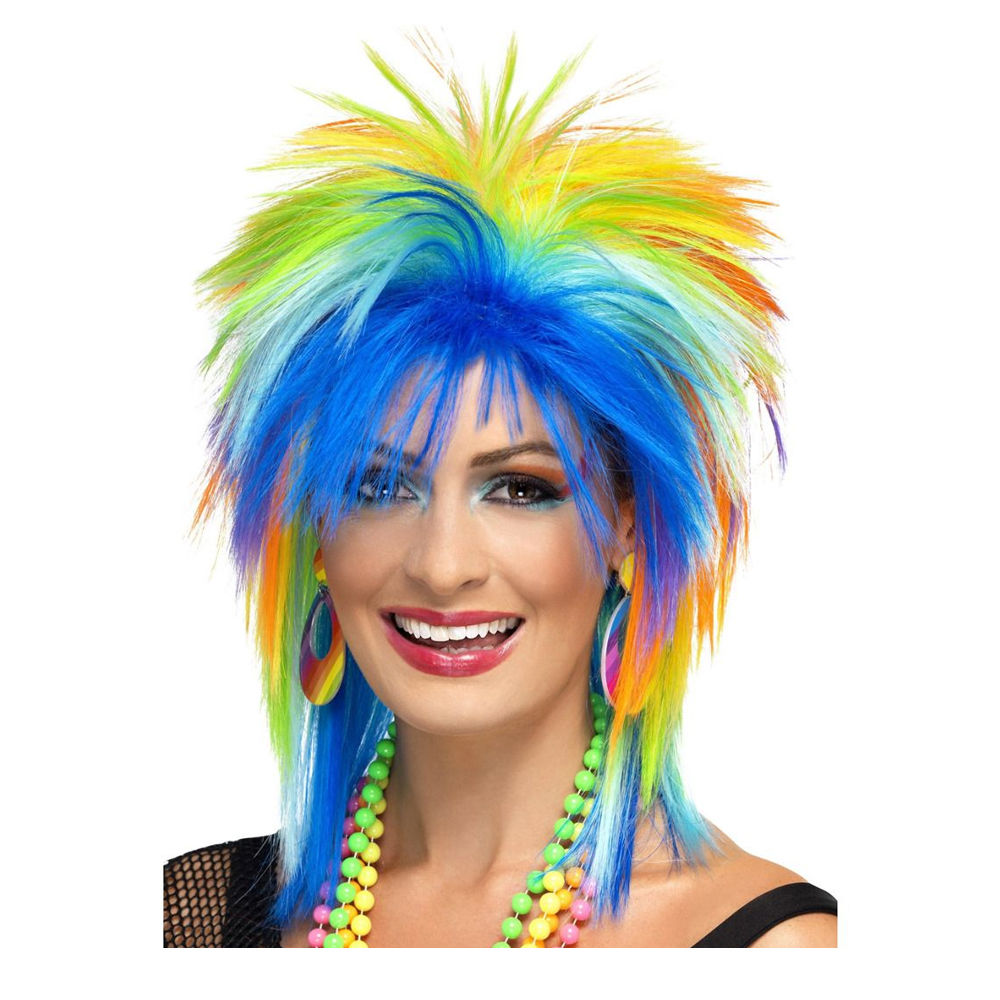 Percke Damen 80er Punk Rock Diva Regenbogen, bunt