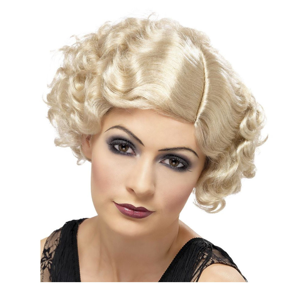 Percke Damen Kurzhaar Bob Pagenkopf mit Wassenwelle, Charlston 20er, Flirty Flapper, blond