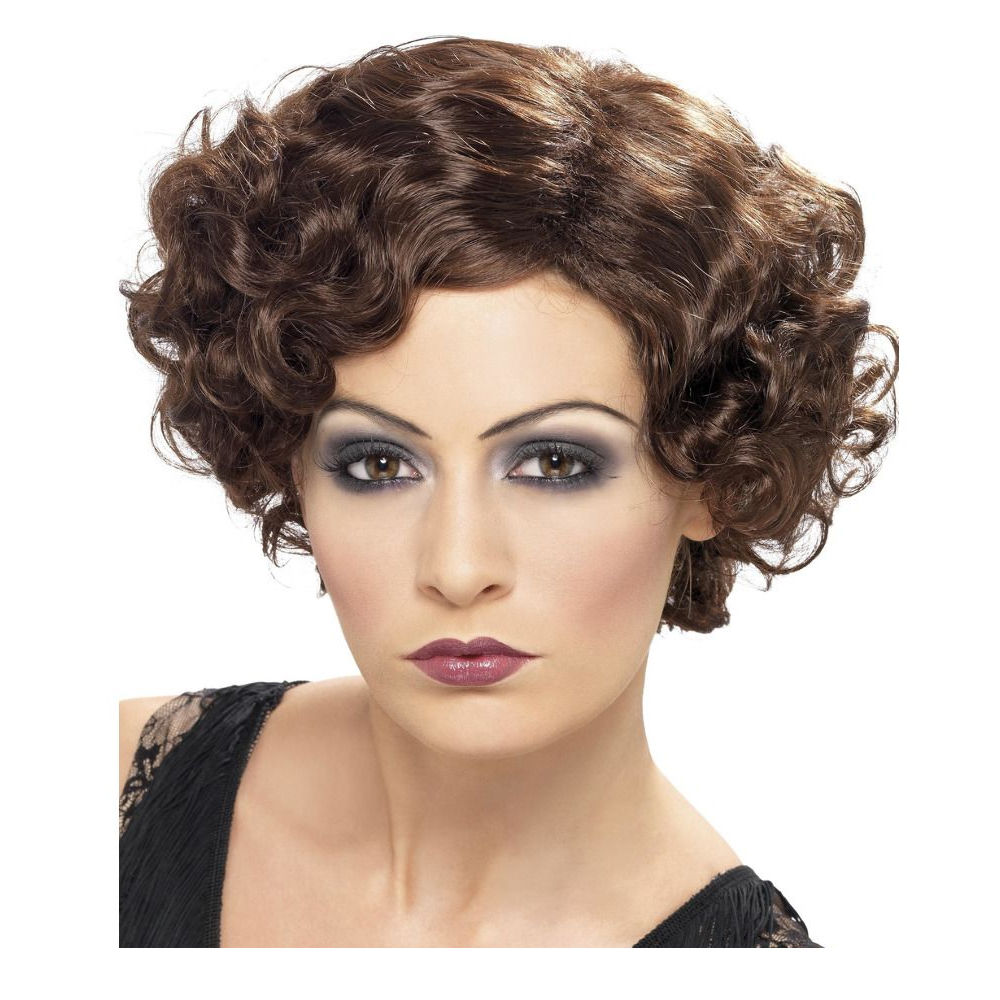 Percke Damen Kurzhaar Bob Pagenkopf mit Wassenwelle, Charlston 20er, Flirty Flapper, braun