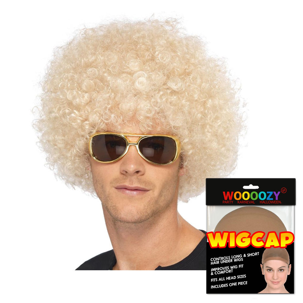 Perücke Unisex Herren Super-Riesen-Afro Locken, blond - mit Haarnetz