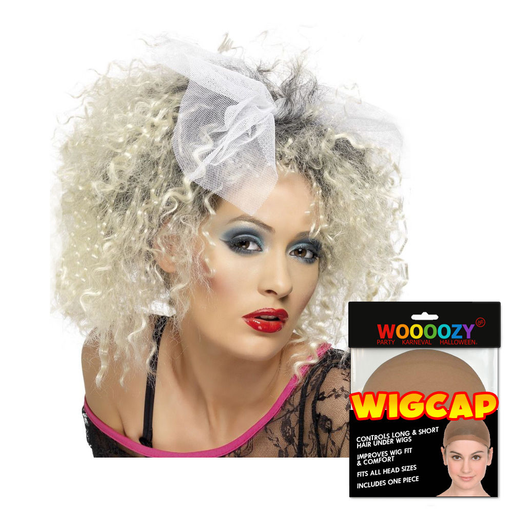 Perücke Damen 80er Wild Pop-Queen, blond - mit Haarnetz