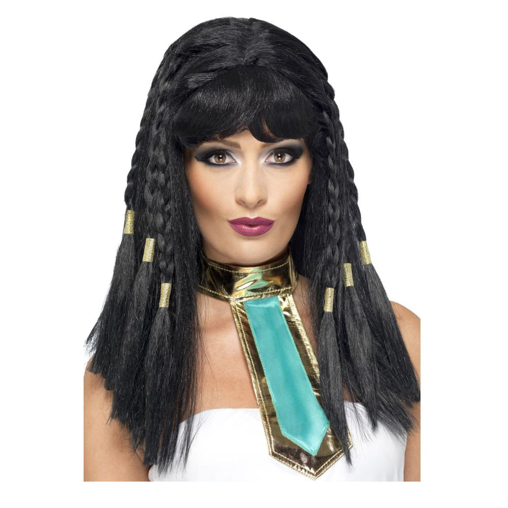 Perücke Damen Cleopatra, geflochten, schwarz - mit Haarnetz Bild 2