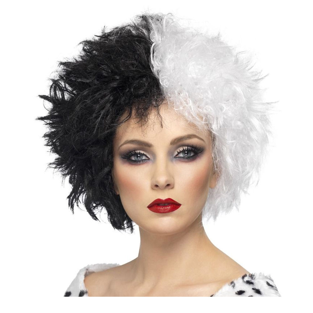 Perücke Damen Kurzhaar Madam Evil, schwarz-weiß - mit Haarnetz Bild 2