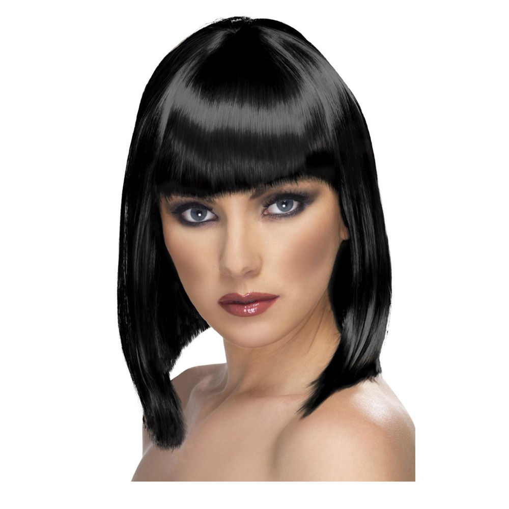 Percke Damen Longbob, Pagenkopf mit Pony, Glam, schwarz