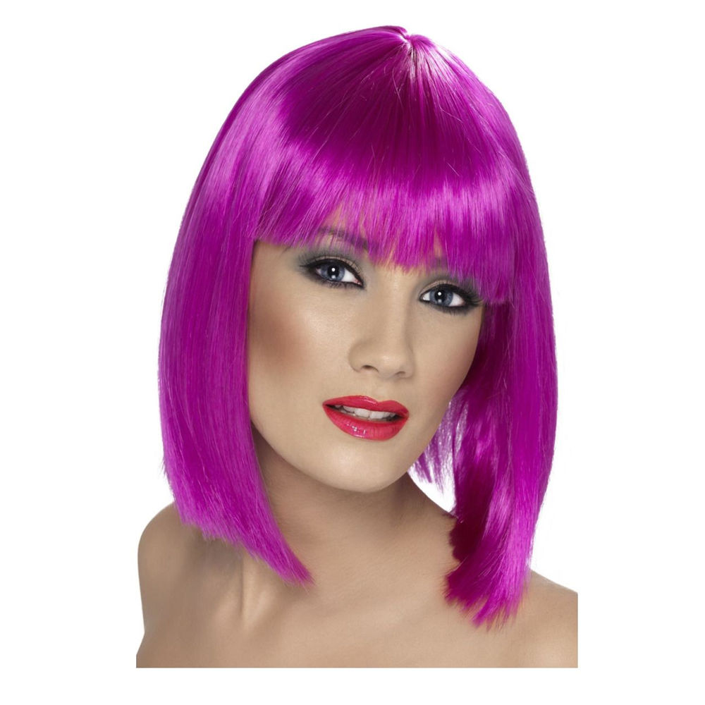 Percke Damen Longbob, Pagenkopf mit Pony, Glam, neonviolett