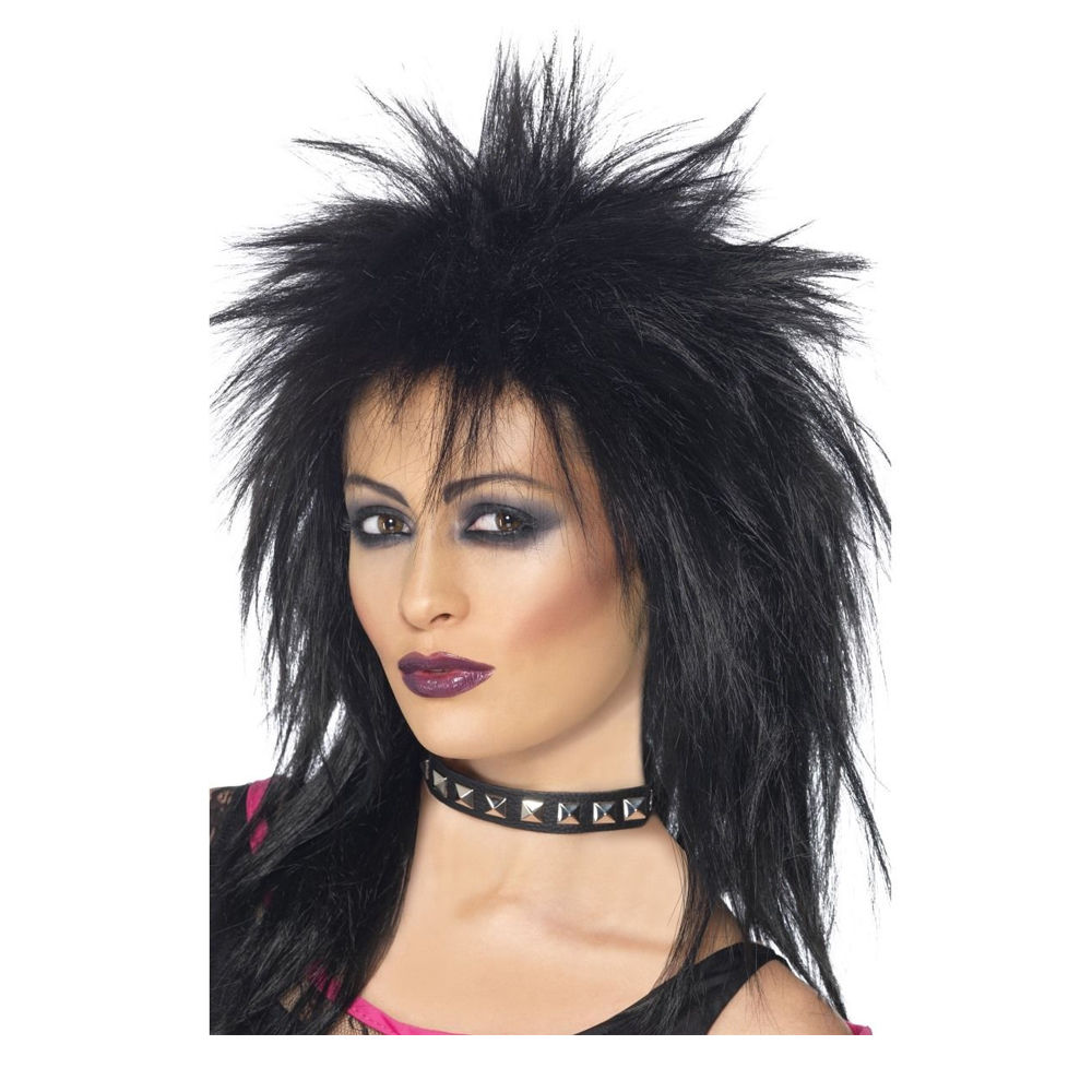 Perücke Damen 80er Punk Rock Diva, schwarz - mit Haarnetz Bild 2