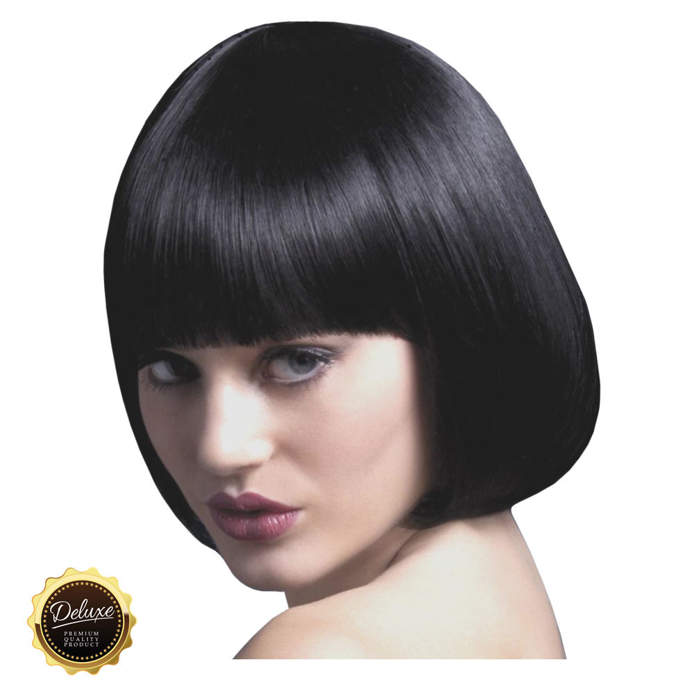 Percke Damen Kurzer Bob, Pagenkopf mit Pony, Premium-Qualitt, Mia, schwarz