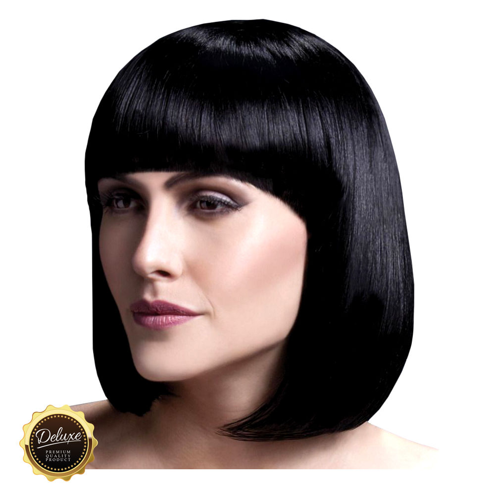 Percke Damen Eleganter Bob, Pagenkopf mit Pony, Premium-Qualitt, Elise, schwarz