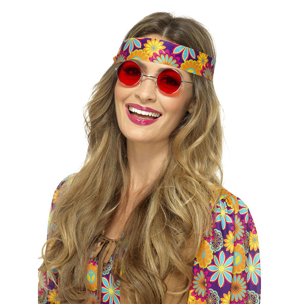 Brille Hippie, runde, rote Glser aus Metall Bild 2