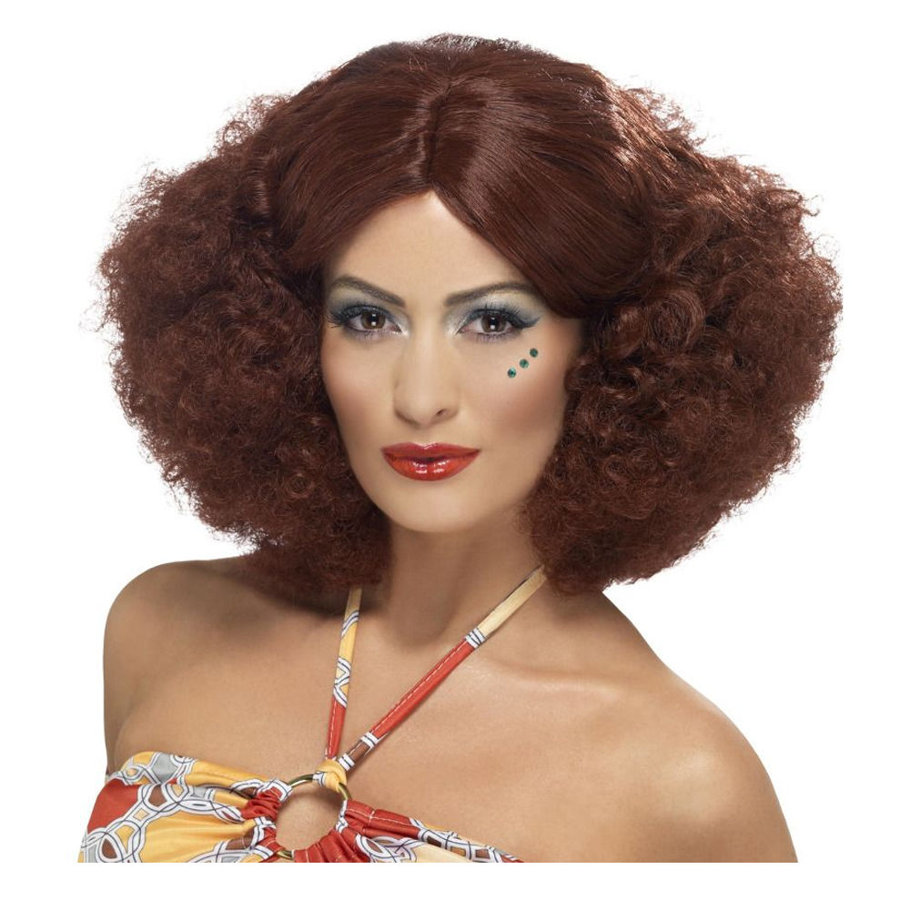 Perücke Damen Mittelscheitel 70er-Afro, Disco Queen, mahagoni - mit Haarnetz Bild 2