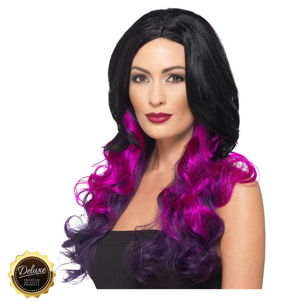 Percke Damen Langhaar Clamour Deluxe mit Farbverlauf, STYLEBAR, Schwarz-Pink - mit Haarnetz Bild 3