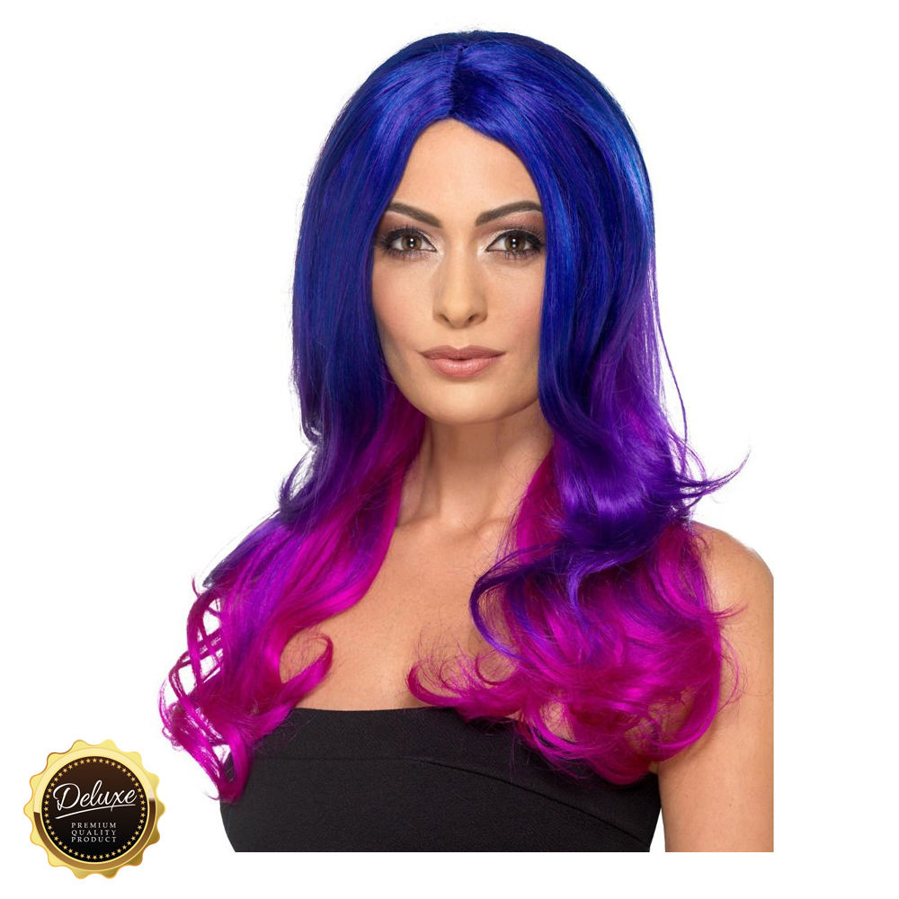 Percke Damen Langhaar Clamour Deluxe mit Farbverlauf, STYLEBAR, Blau-Pink - mit Haarnetz Bild 3