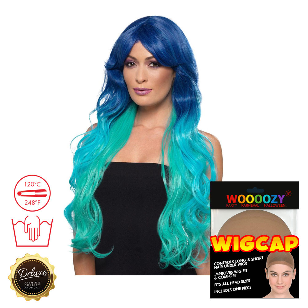 Percke Damen Langhaar Clamour Deluxe mit Farbverlauf, STYLEBAR, Blau-Grn - mit Haarnetz Bild 2