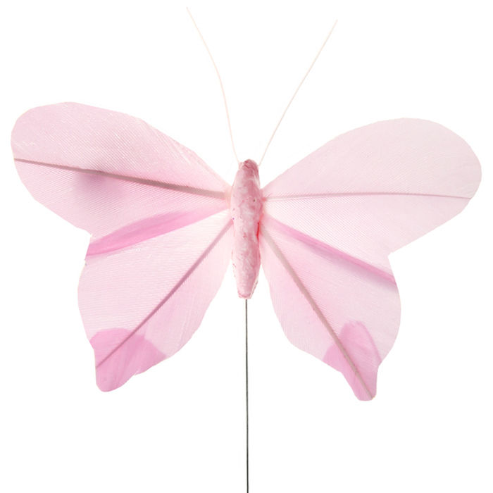 Schmetterlinge aus Federn, rosa, 6 Stück