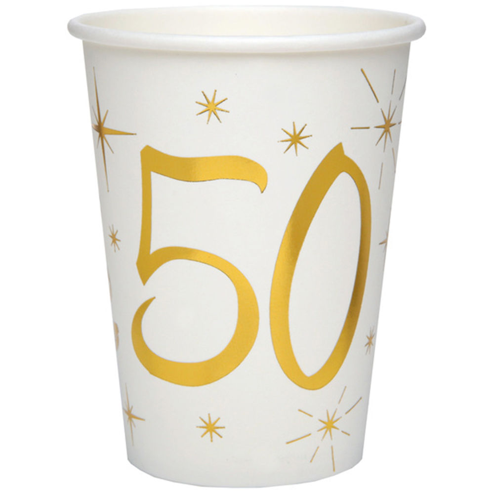 SALE Becher, recycelbar aus Pappe, 50. Geburtstag Metallic, 200ml, 10 St.