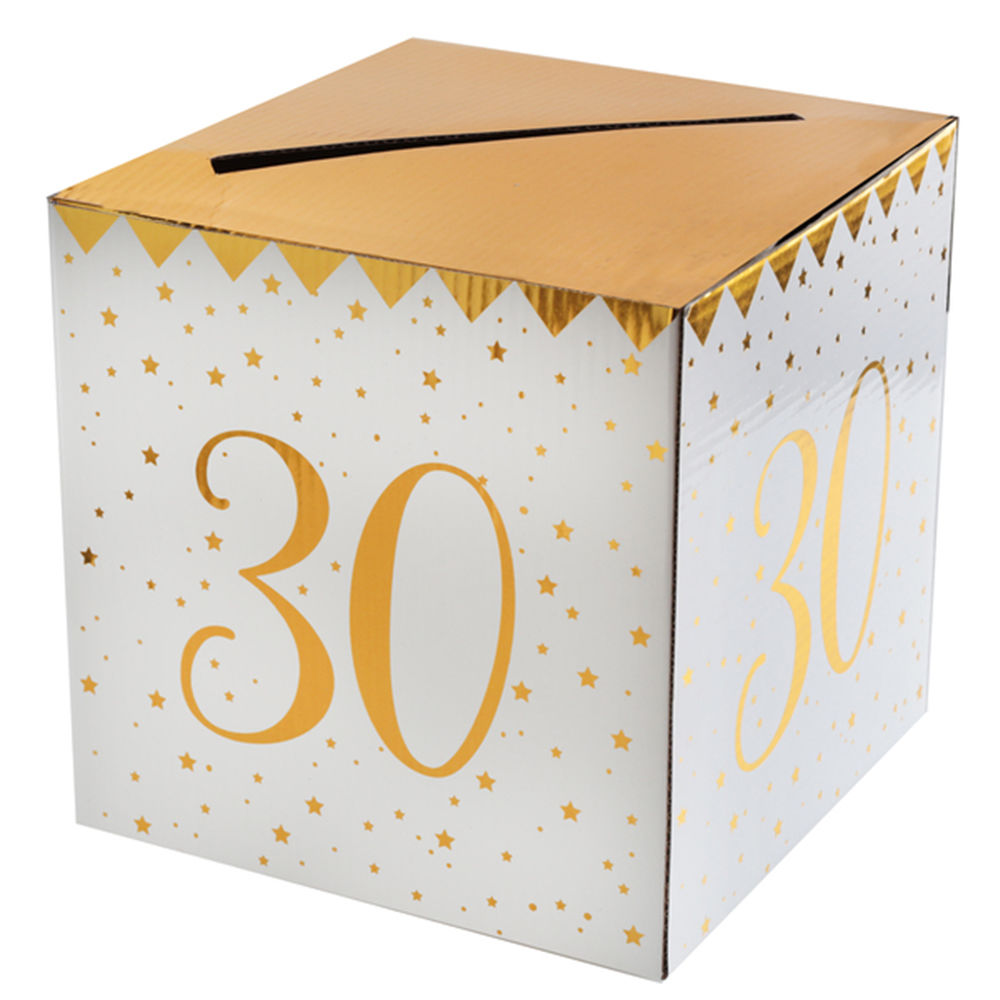 NEU Geldbox 30. Geburtstag, gold-wei, 20x20x20 cm